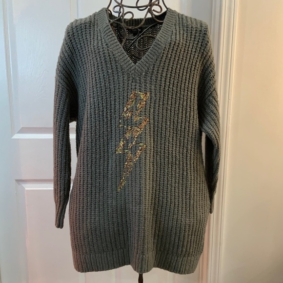 Torrid Chunky Knit Gold Beaded Thunder Bolt Warm Winter Sweater Plus Size 1X - Picture 1 of 6